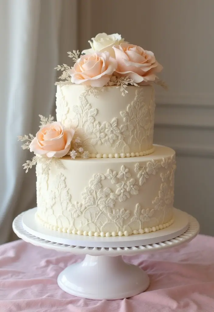 10 Adorable Gender Reveal Cake Ideas with Pastel Colors That'll Melt Hearts (You Won't Believe #4 Cute Design!) - 9. Vintage Lace Cake