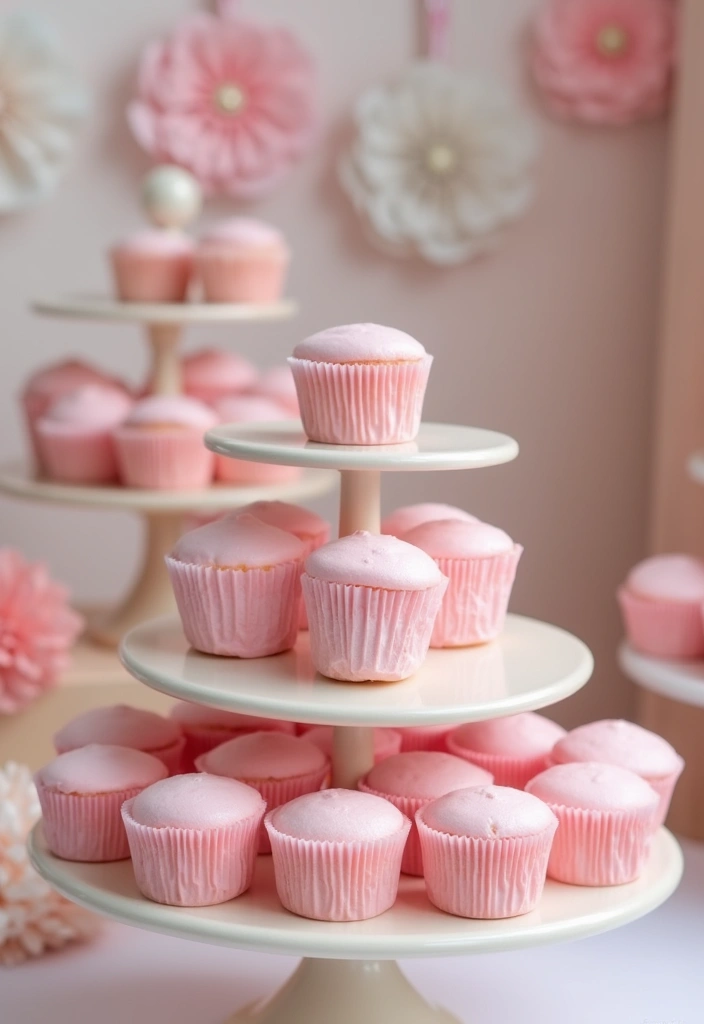 13 Themed Baby Shower Food Ideas That Tie Your Decor Together (Pastel Perfection!) - 3. Soft Pink Mini Cupcakes