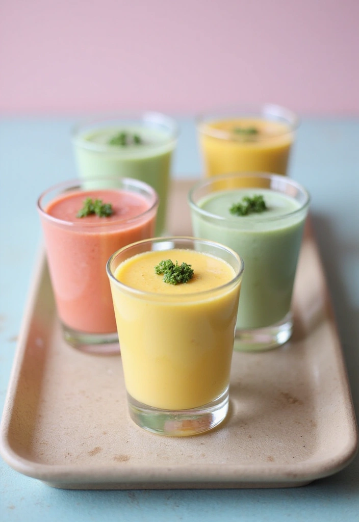 13 Themed Baby Shower Food Ideas That Tie Your Decor Together (Pastel Perfection!) - 9. Pastel Soup Shots