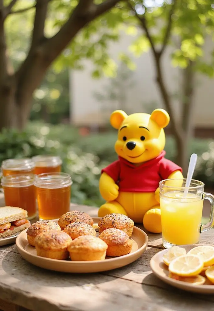 15 Adorable Winnie the Pooh Baby Shower Ideas That Will Make Your Guests Go 'Aww!' - 3. Pooh Bear-Themed Food Station