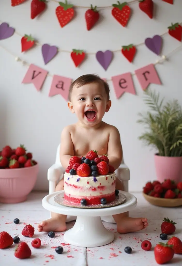 15 Berry First Birthday Party Ideas That'll Melt Hearts (You Won't Believe #7!) - 1. Berry Cake Smash Station