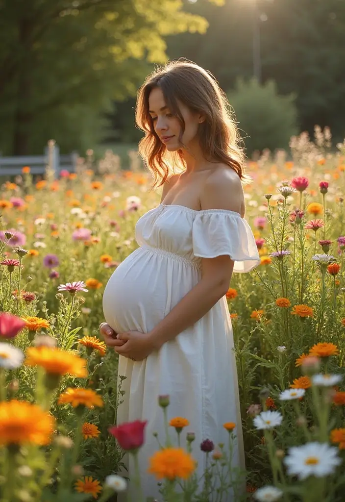 15 Stunning Pregnancy Photoshoot Ideas That'll Make You Glow! - 3. Floral Fantasy