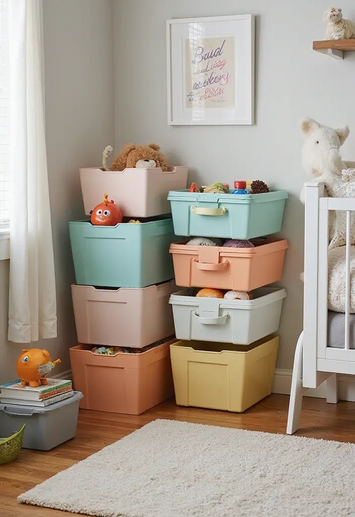 18 Small Nursery Ideas That Prove You Don’t Need Space to Be Stylish (#9 Is a Game-Changer!) - 14. Stackable Storage Solutions