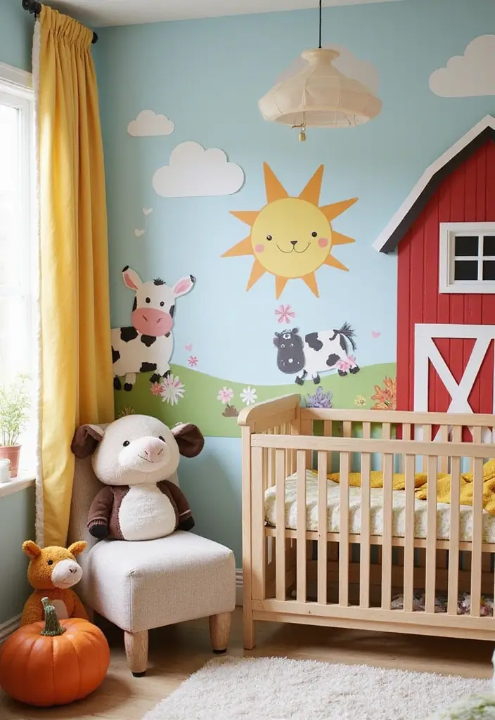 20 Adorable Girl Nursery Ideas That Will Spark Joy in Your Little One's Room! - 14. Cheerful Farm Animals