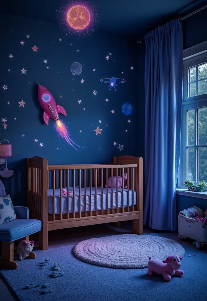 20 Adorable Girl Nursery Ideas That Will Spark Joy in Your Little One's Room! - 15. Sparkly Space Adventure