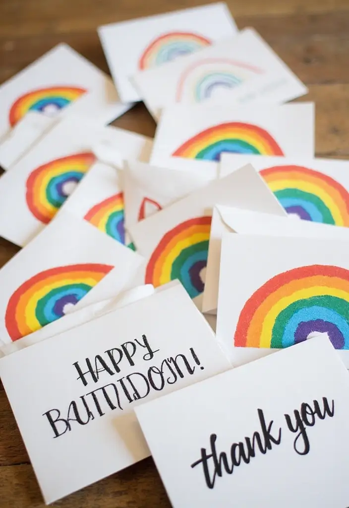 20 Rainbow-Themed First Birthday Party Ideas That Will Brighten Up Your Little One's Special Day! - 16. Rainbow-themed Thank You Cards