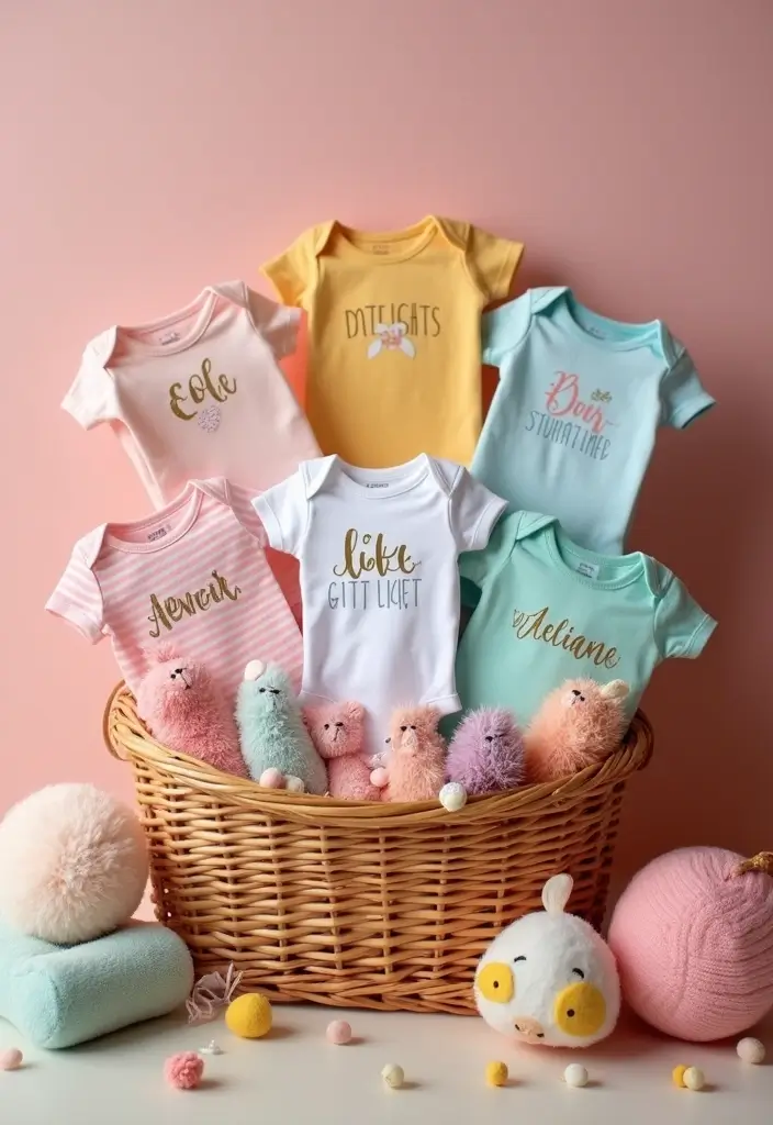 25 Adorable Baby Shower Return Gift Hampers Your Guests Will Absolutely Love! - 1. Personalized Baby Onesie Hampers