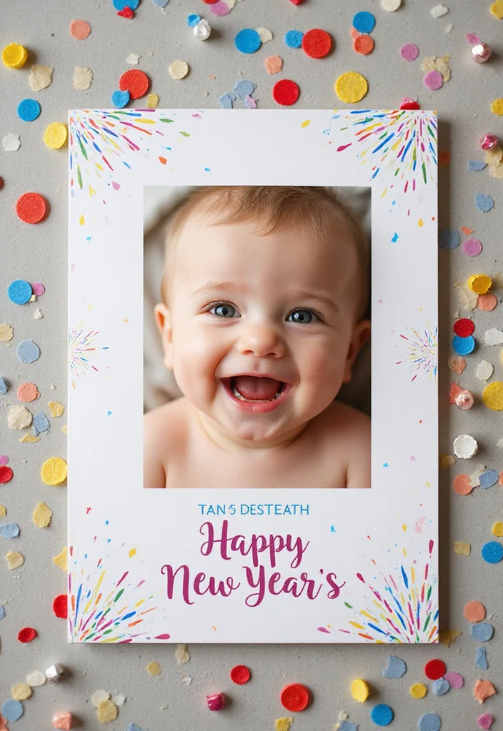 14 Crafty New Year Baby Announcement Ideas That Are Absolutely Adorable! - 2. Festive New Year’s Card