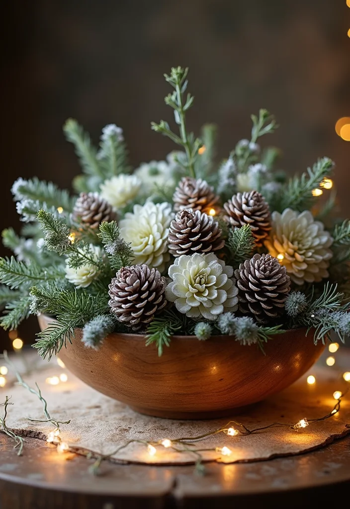 14 Stunning Winter Decor Ideas for Your Soft & Snowy Baby Shower (You’ll Want to Copy #6!) - 1. Frosted Pinecone Centerpieces