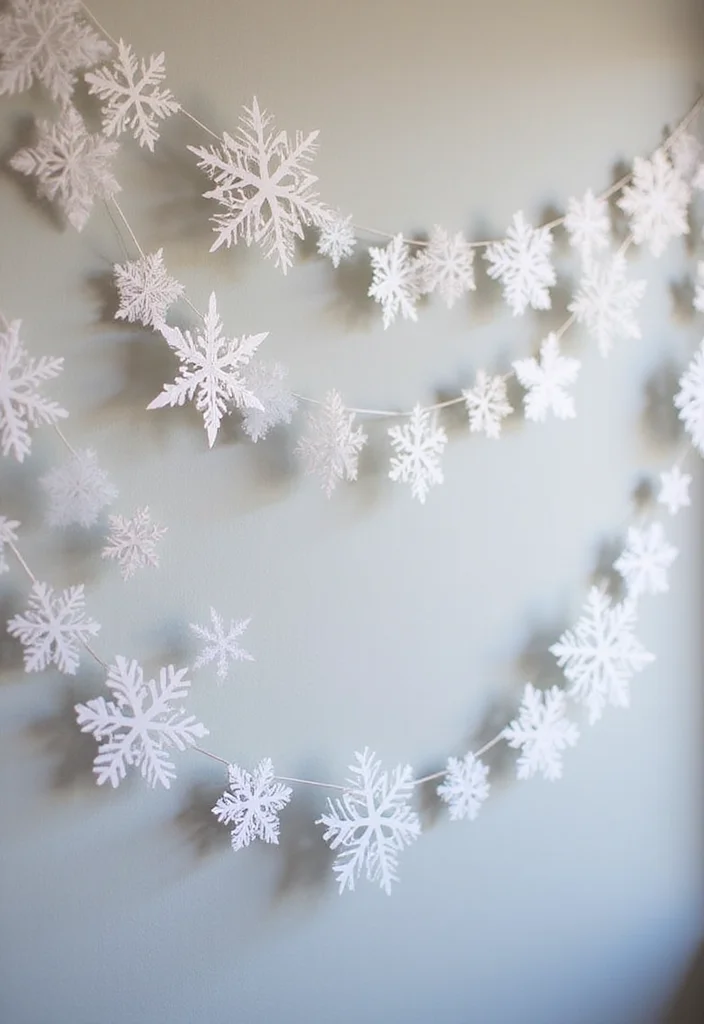 14 Stunning Winter Decor Ideas for Your Soft & Snowy Baby Shower (You’ll Want to Copy #6!) - 3. Snowflake Garland