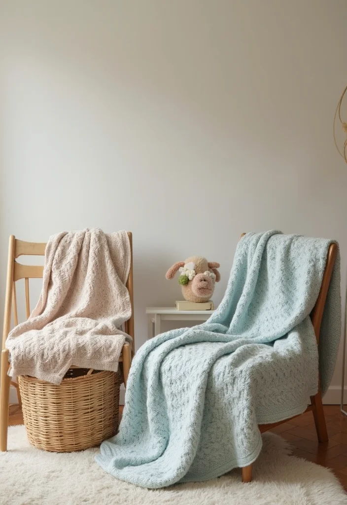 14 Stunning Winter Decor Ideas for Your Soft & Snowy Baby Shower (You’ll Want to Copy #6!) - 6. Cozy Knit Blankets