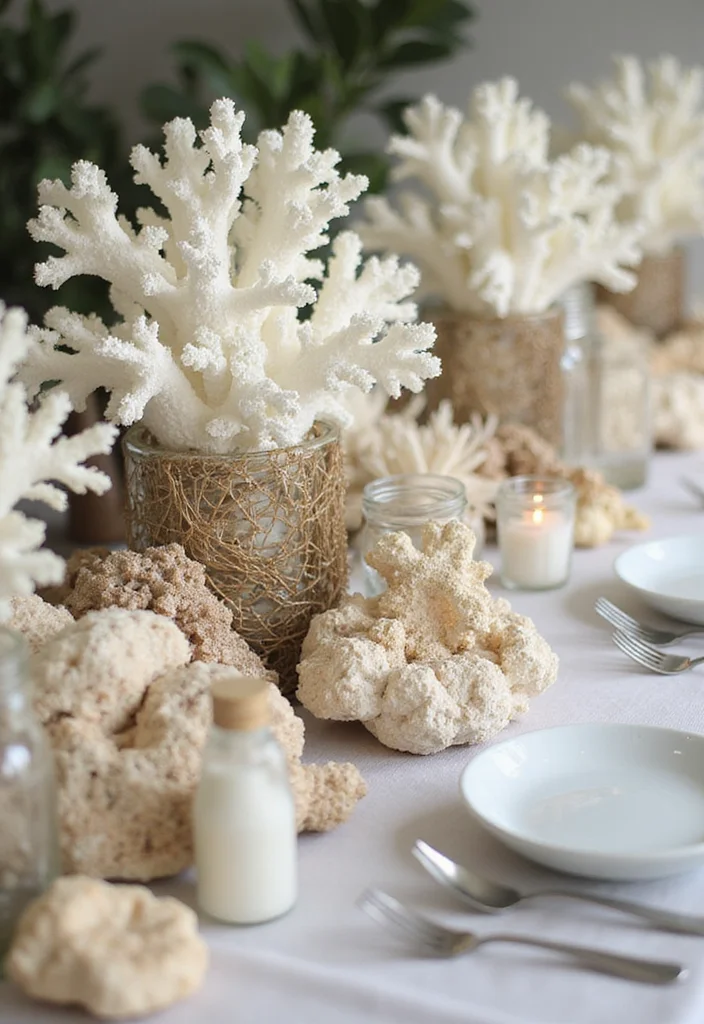 15 Coastal Baby Shower Decorations That Will Make Waves with Guests (You Won't Believe #7!) - 7. Coral and Seaweed Arrangements