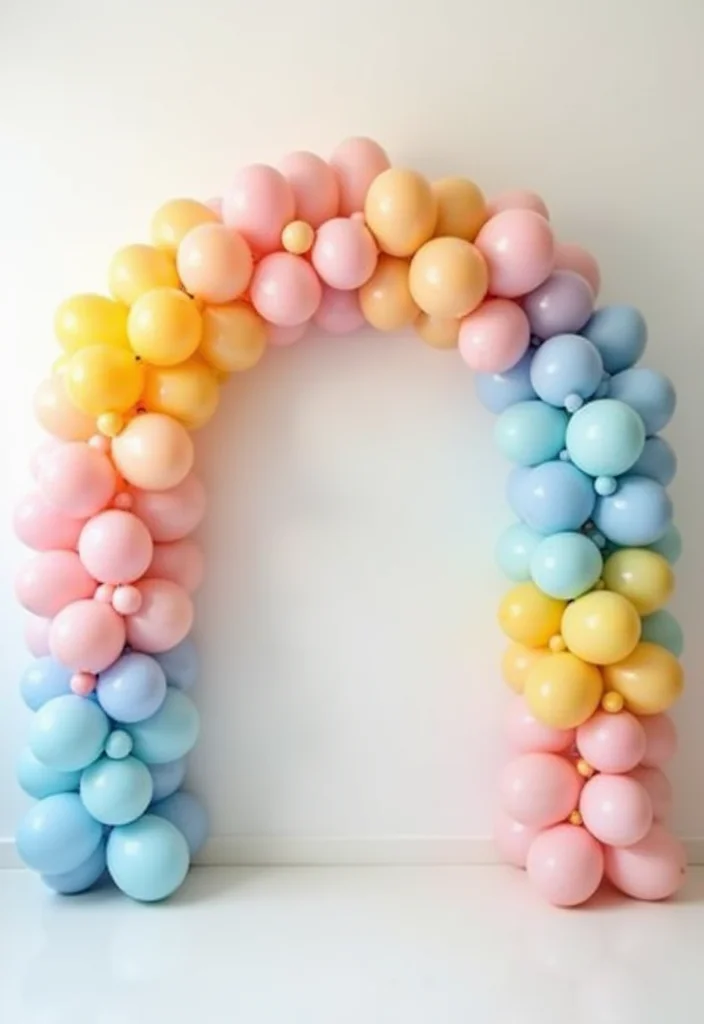 16 Unique Balloon Arch Ideas to Make Your Baby Shower Unforgettable (#8 Will Blow Your Mind!) - 1. Pastel Rainbow Dreams