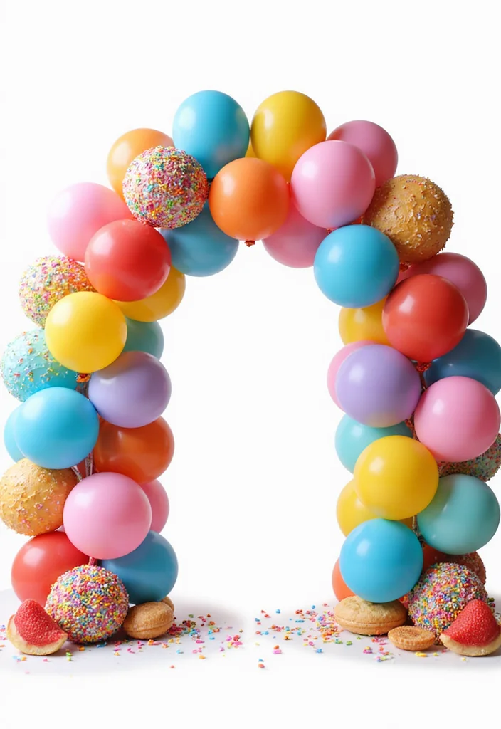 16 Unique Balloon Arch Ideas to Make Your Baby Shower Unforgettable (#8 Will Blow Your Mind!) - 10. Rainbow Sprinkle Fun