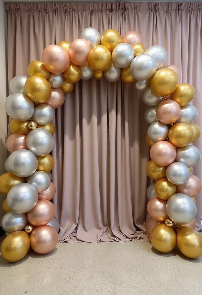 16 Unique Balloon Arch Ideas to Make Your Baby Shower Unforgettable (#8 Will Blow Your Mind!) - 15. Elegant Metallic
