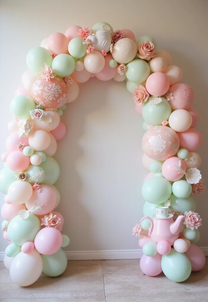 16 Unique Balloon Arch Ideas to Make Your Baby Shower Unforgettable (#8 Will Blow Your Mind!) - 9. Vintage Tea Party
