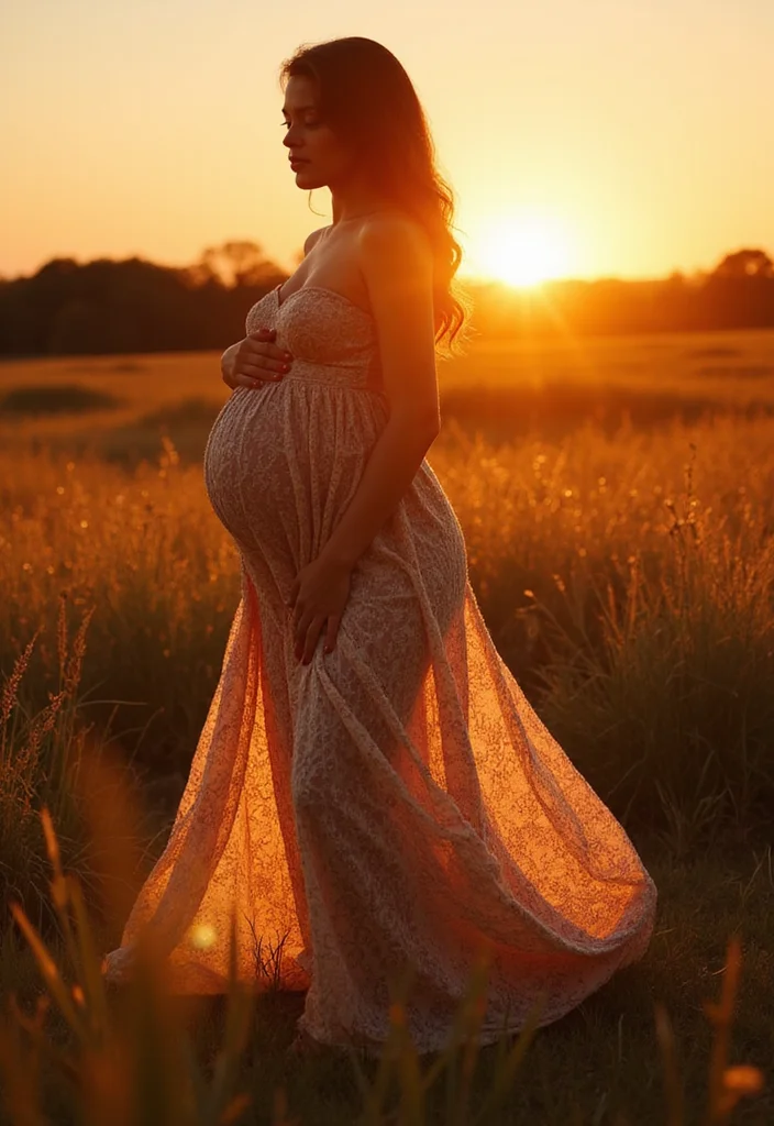 18 Gorgeous Backlit Maternity Photos That Showcase Flowing Dresses in Stunning Ways! - 16. Textured Fabrics