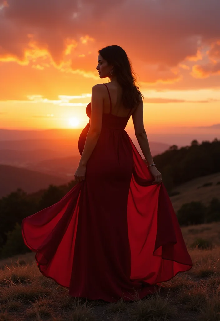 18 Gorgeous Backlit Maternity Photos That Showcase Flowing Dresses in Stunning Ways! - 5. Dramatic High-Low Hemline