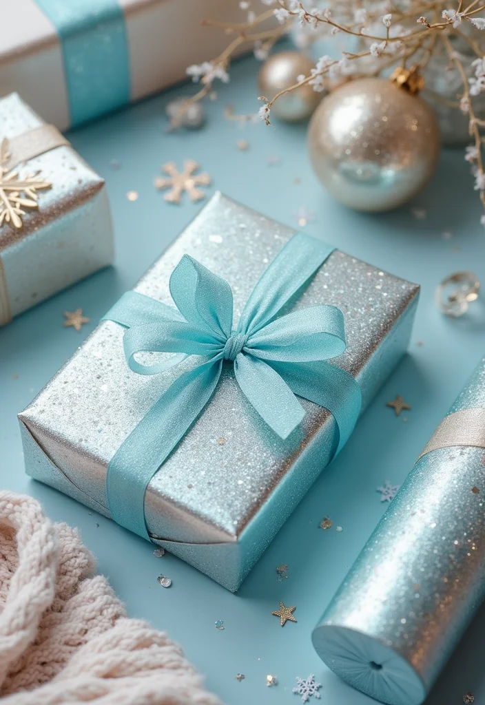 18 Magical Winter Princess Decor Ideas That'll Transform Your Baby Shower! - 16. Glittery Gift Wrapping Station