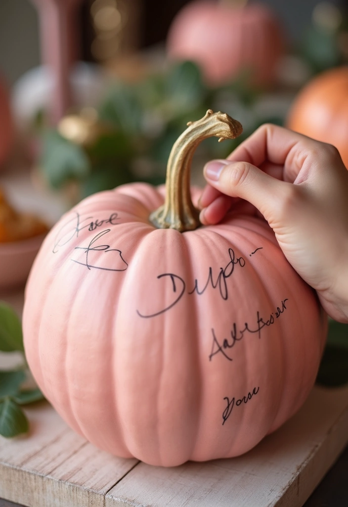 21 Cute Pink Pumpkin Baby Shower Ideas That Will Steal the Show (Especially #8!) - 15. Pink Pumpkin Guest Book
