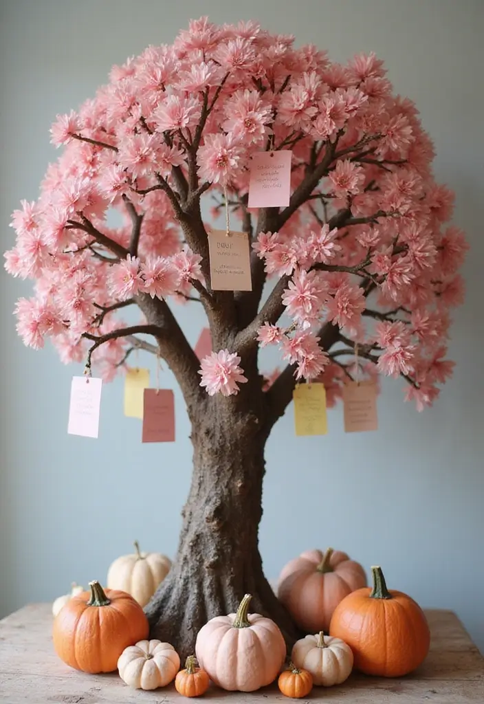 21 Cute Pink Pumpkin Baby Shower Ideas That Will Steal the Show (Especially #8!) - 21. Pink Pumpkin Wishes Tree