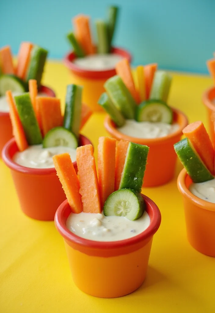 22 Budget Baby Shower Snacks That Are Delicious and Easy on Your Wallet (You Won't Believe #15!) - 2. Veggie Cups with Dip