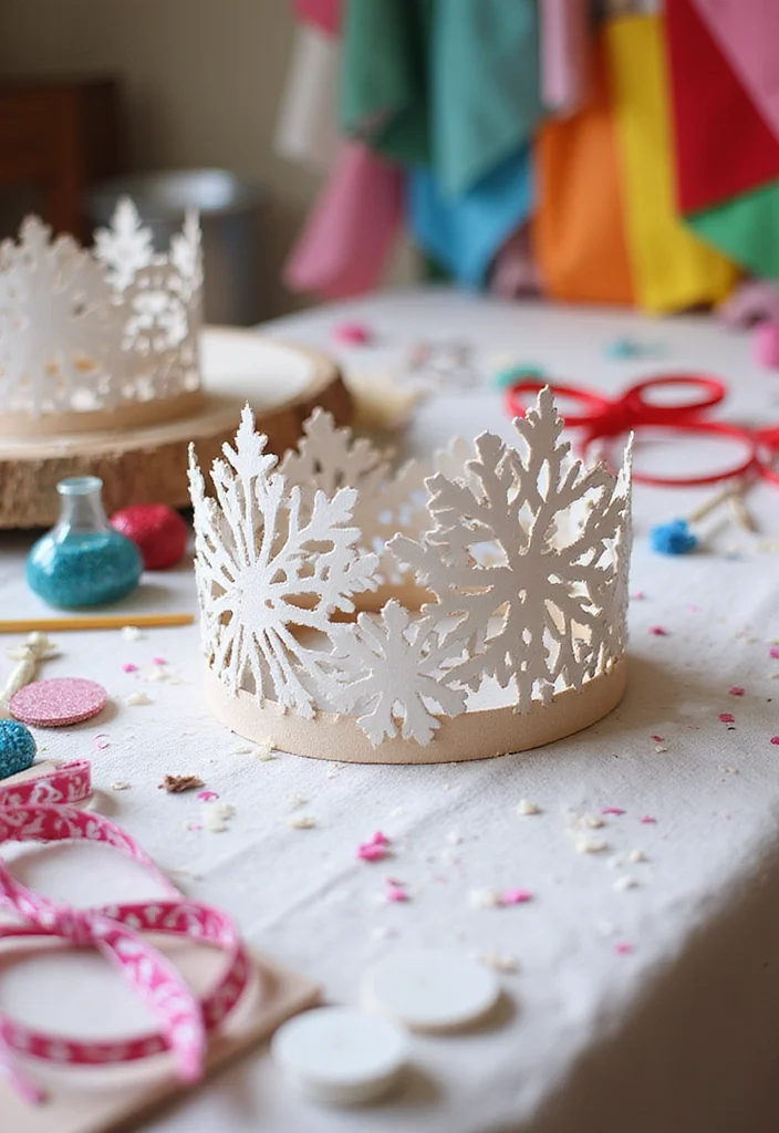 25 Enchanting Snowflake Princess Baby Shower Ideas That Will Melt Your Heart (Especially #14!) - 24. Snowflake Crown Crafting Station