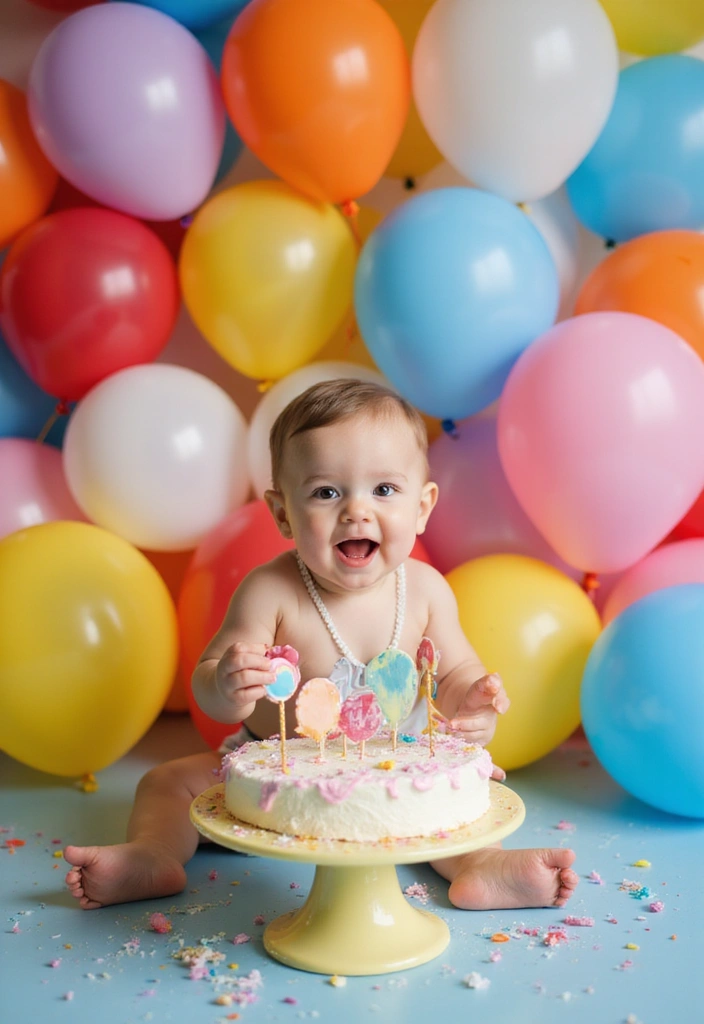 The 10 Best Cake Smash Themes for Capturing Your Baby's First Birthday Magic! - 10. Balloon Bonanza
