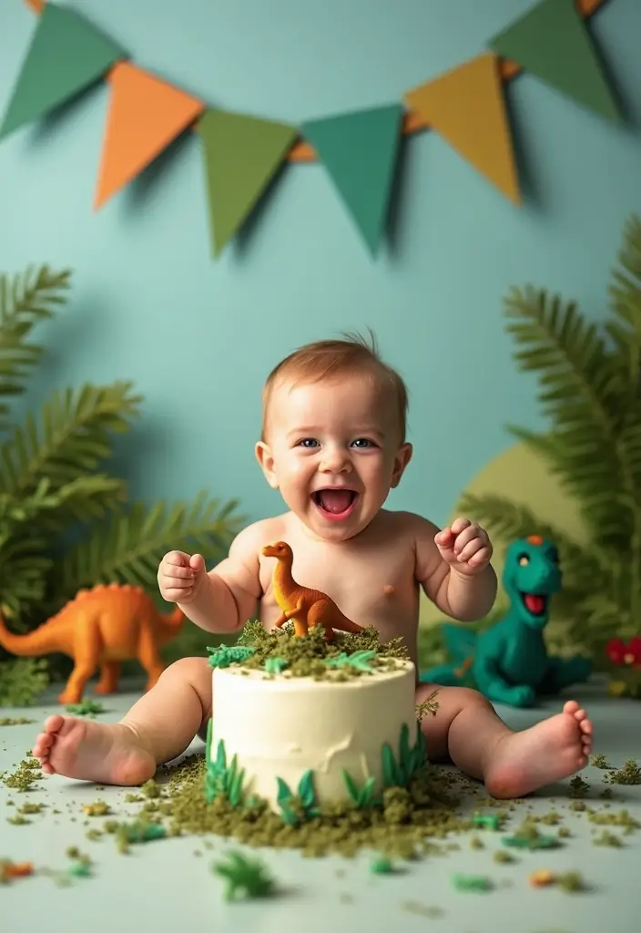 The 10 Best Cake Smash Themes for Capturing Your Baby's First Birthday Magic! - 8. Dino-Mite Party