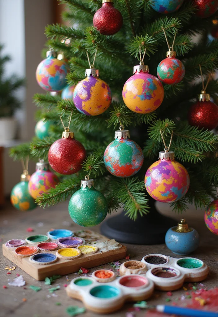 20 Easy Winter Crafts for Moms and Babies to Get Crafty This Christmas Season! - 13. Holiday Paint Swirl Ornaments