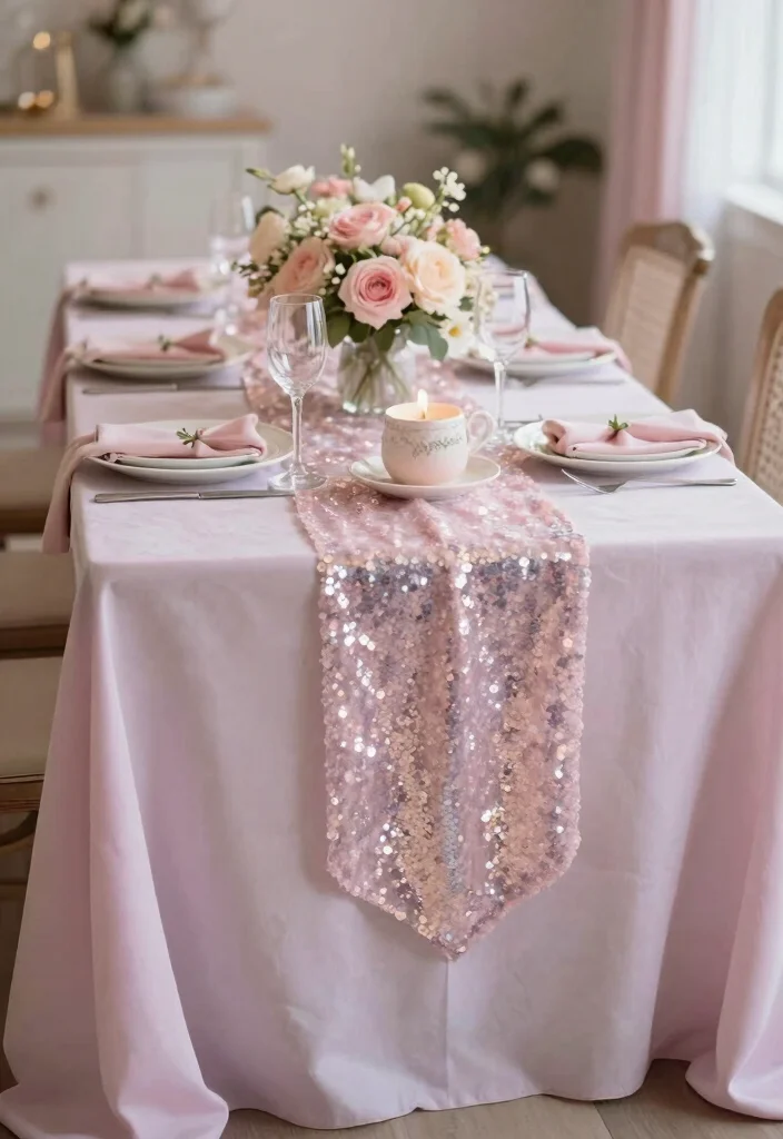20 Enchanting Fairy Party Decorations That Will Make Your Celebration Magical! - 13. Soft and Sparkling Table Linens 1