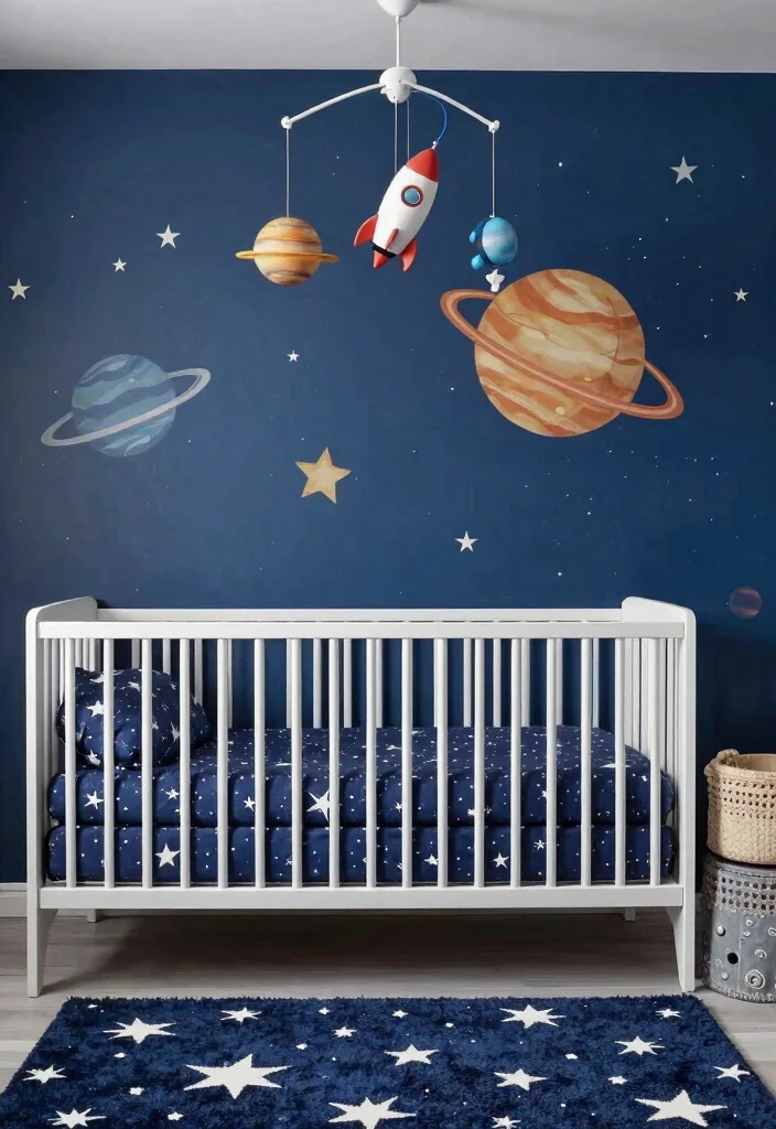 20 Whimsical Soft Nursery Corner Themes That Will Spark Your Imagination! - 17. Space Odyssey 1