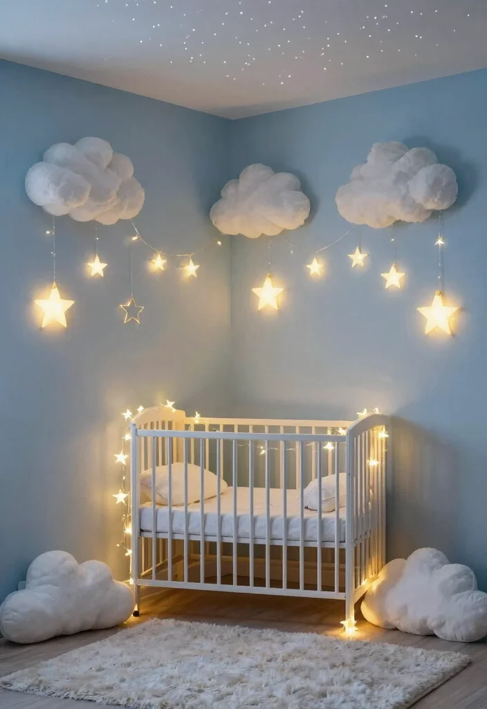 20 Whimsical Soft Nursery Corner Themes That Will Spark Your Imagination! - 2. Dreamy Clouds and Stars 1