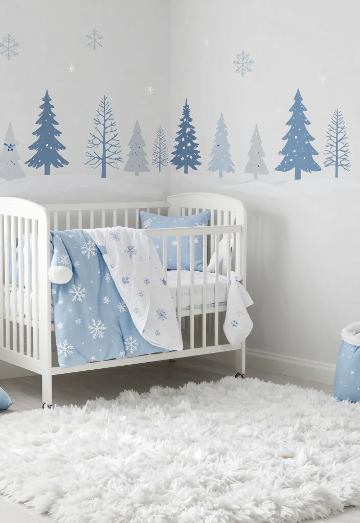 20 Whimsical Soft Nursery Corner Themes That Will Spark Your Imagination! - 20. Cozy Winter Wonderland 1