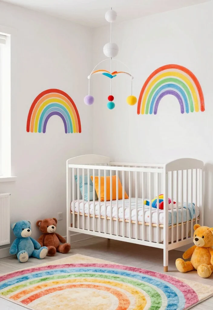 20 Whimsical Soft Nursery Corner Themes That Will Spark Your Imagination! - 7. Colorful Rainbow Paradise 1