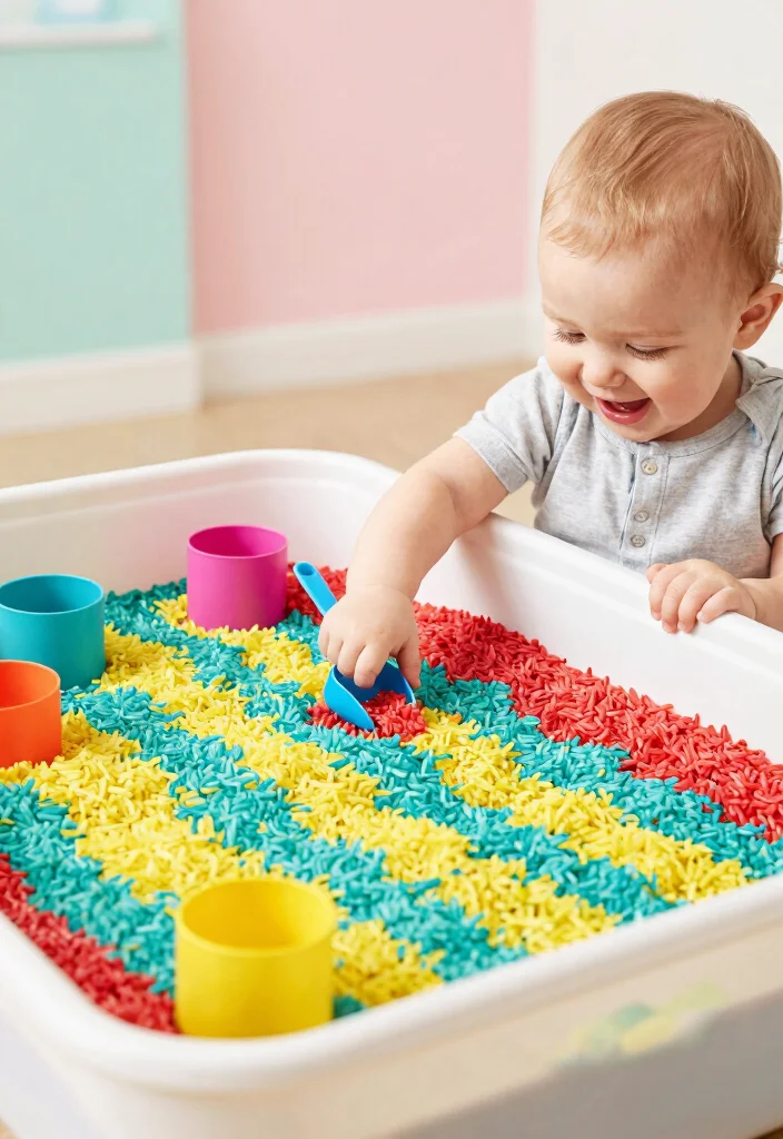 12 Sensory Play Activities Every Baby Will Love (Prepare for Giggles at #5!) - 1. Rainbow Rice Sensory Bin 1
