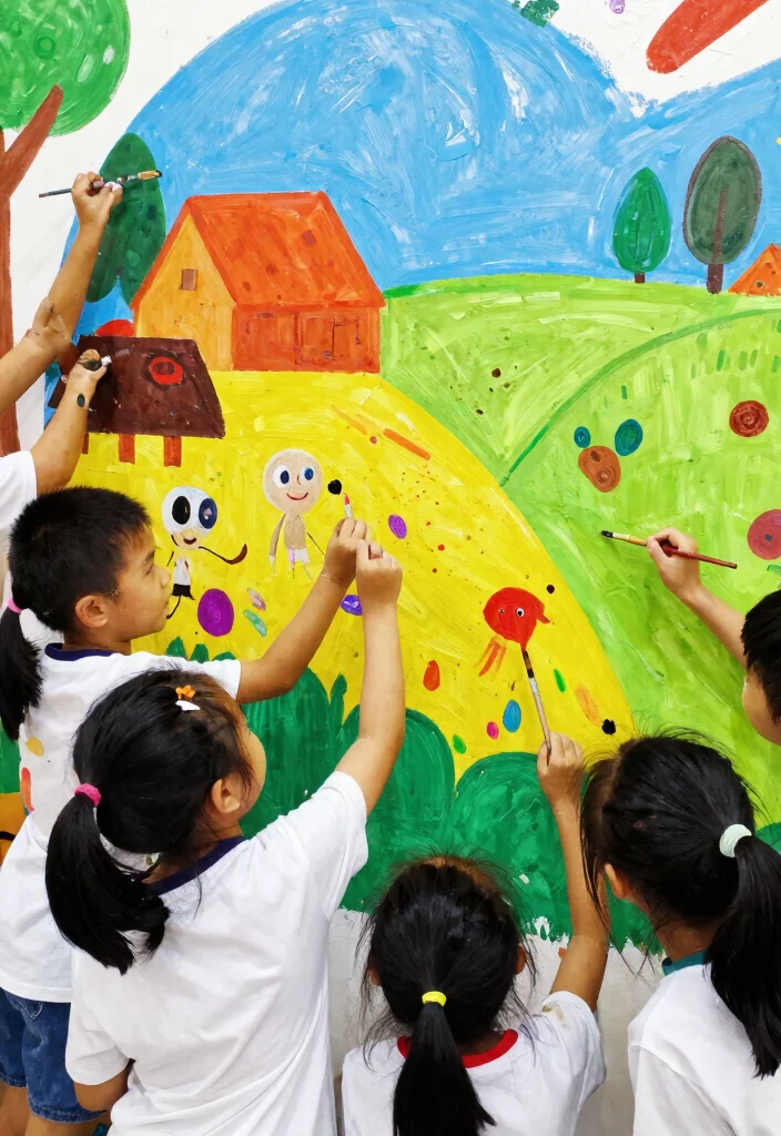 13 Art Projects That Promote Creative Thinking in Kids (Don't Miss #9!) - 5. Collaborative Mural Painting 1