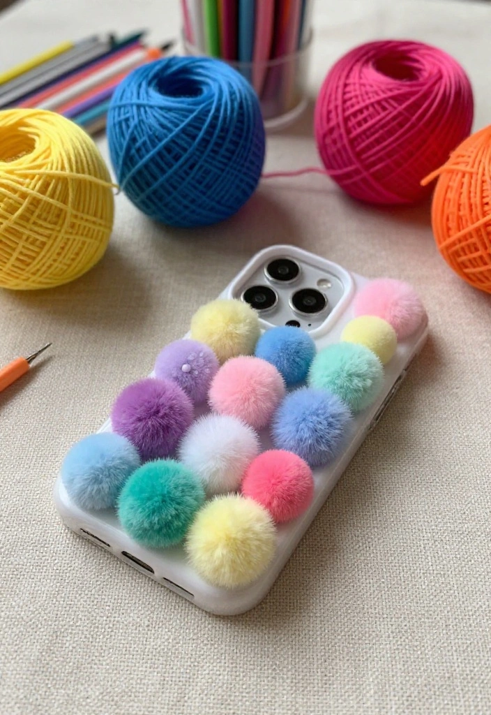 14 Handmade Pom Pom Gift Crafts for Kids That'll Melt Hearts! - 14. Pom Pom Phone Cases 1