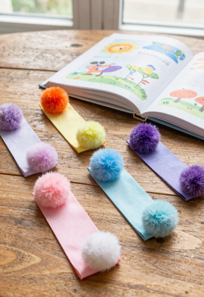14 Handmade Pom Pom Gift Crafts for Kids That'll Melt Hearts! - 4. Pom Pom Bookmarks 1