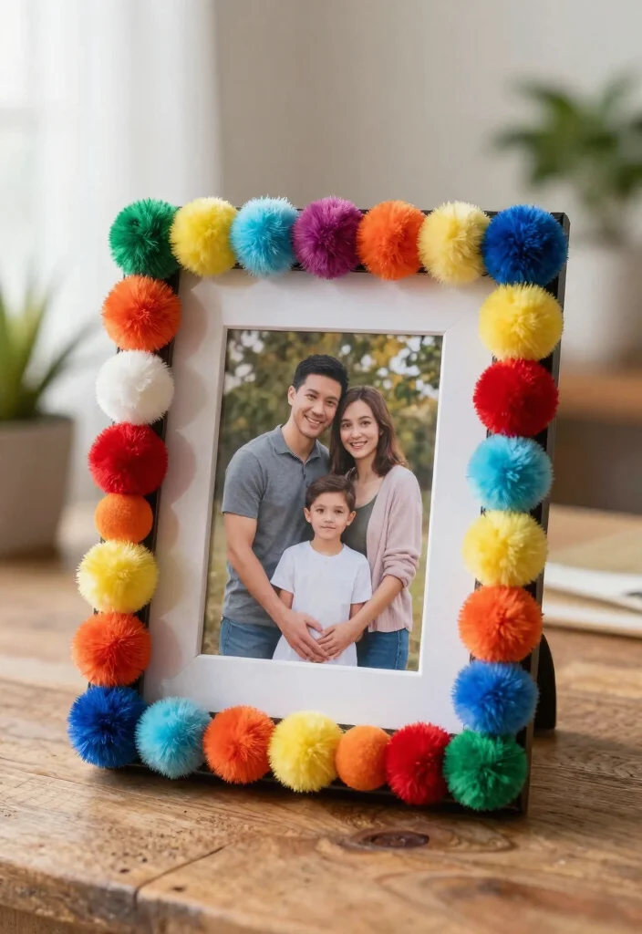 14 Handmade Pom Pom Gift Crafts for Kids That'll Melt Hearts! - 5. Pom Pom Picture Frames 1