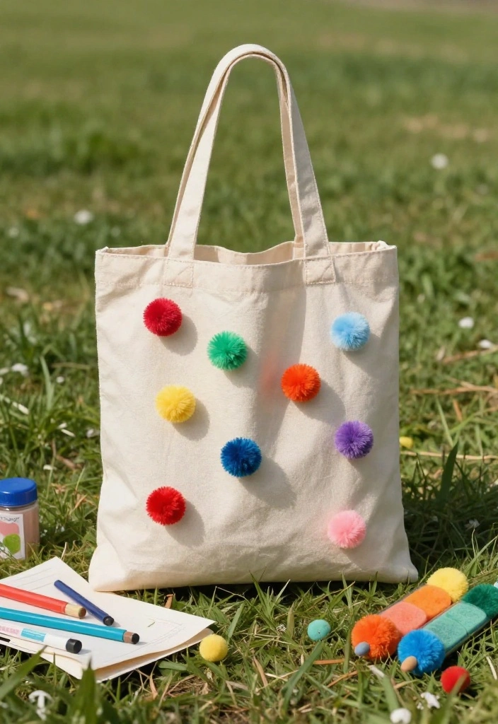 14 Handmade Pom Pom Gift Crafts for Kids That'll Melt Hearts! - 6. Pom Pom Tote Bags 1
