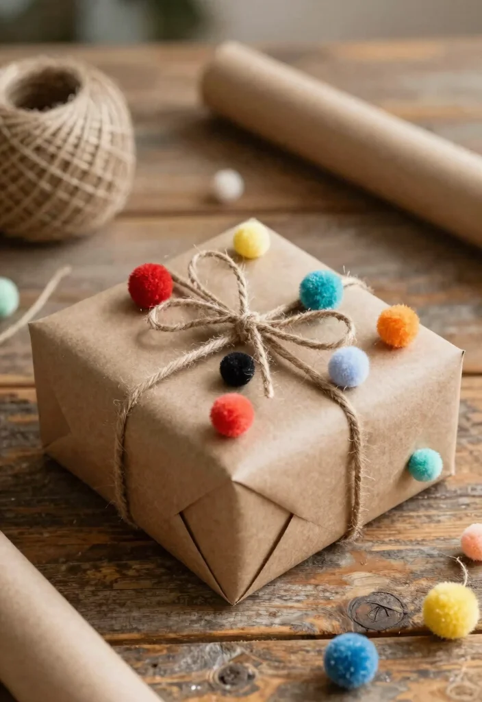 14 Handmade Pom Pom Gift Crafts for Kids That'll Melt Hearts! - 9. Pom Pom Gift Wrap 1