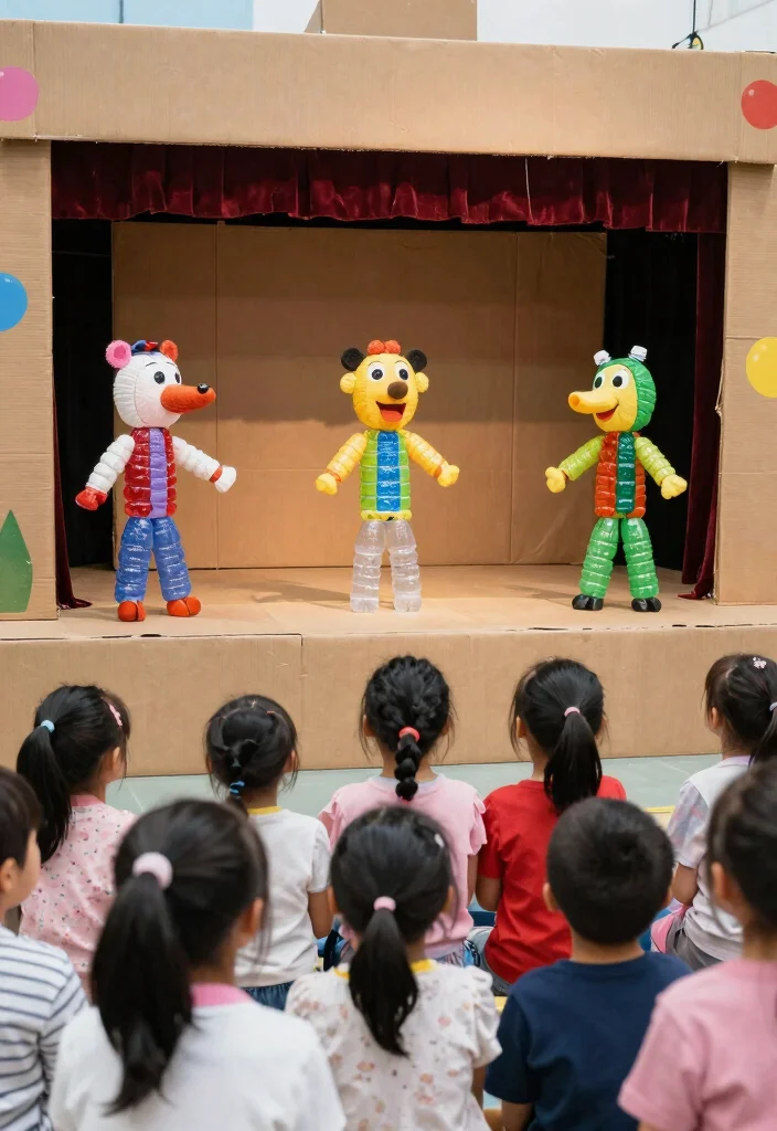 15 Fun Recycled Bottle Crafts for Kids That Will Keep Them Entertained (And It's Mess-Free!) - 7. Puppet Show 1