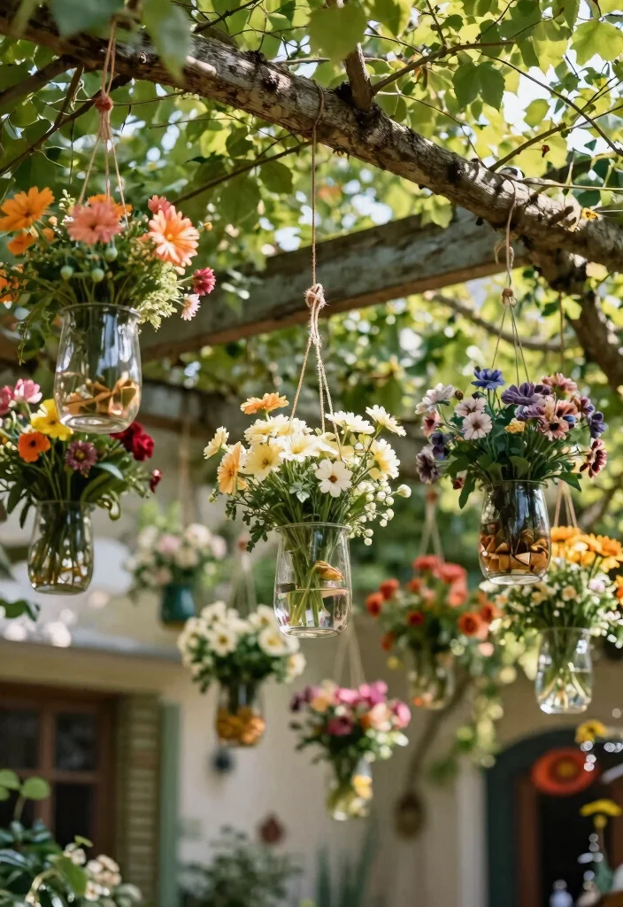 19 DIY In Bloom Baby Shower Decor Ideas That Are Surprisingly Easy (Even the Kids Can Help!) - 10. Hanging Flower Jars 1