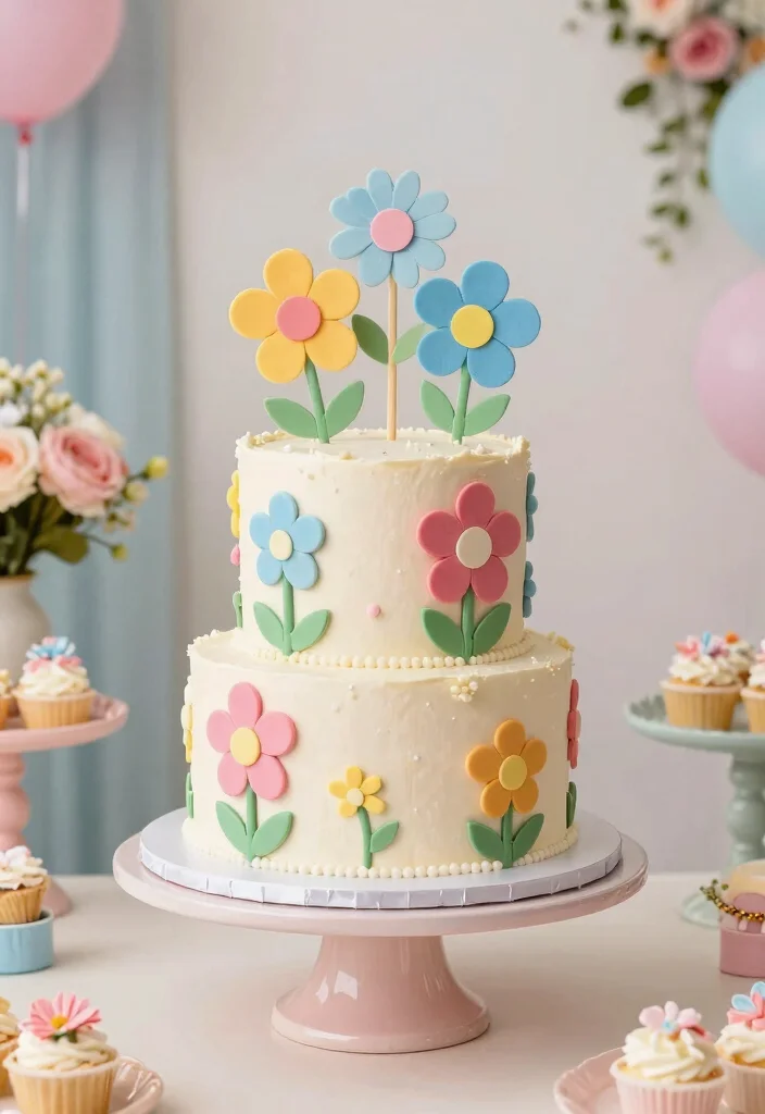 19 DIY In Bloom Baby Shower Decor Ideas That Are Surprisingly Easy (Even the Kids Can Help!) - 19. Flower-Themed Cake Toppers 1