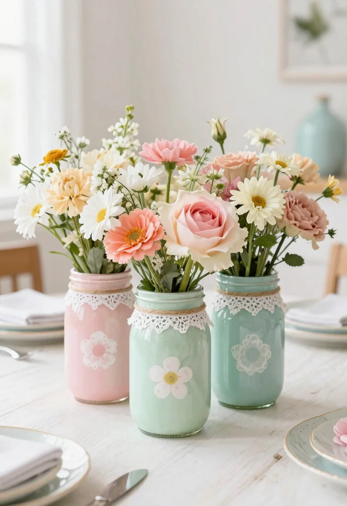 22 Colorful Baby Shower Centerpieces That Will Brighten Up Your Event (Wait for #10!) - 15. Pastel Painted Jars 1