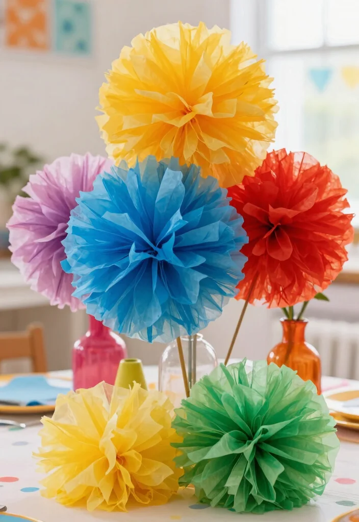 22 Colorful Baby Shower Centerpieces That Will Brighten Up Your Event (Wait for #10!) - 16. Colorful Pom-Poms 1