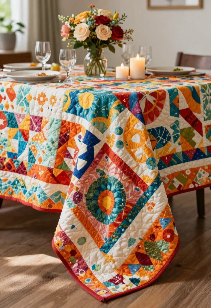 22 Colorful Baby Shower Centerpieces That Will Brighten Up Your Event (Wait for #10!) - 20. Colorful Quilt Table Cover 1