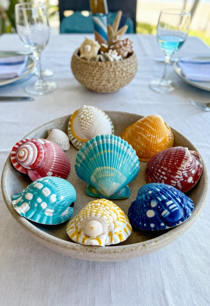 22 Colorful Baby Shower Centerpieces That Will Brighten Up Your Event (Wait for #10!) - 21. Artistic Colorful Shells 1