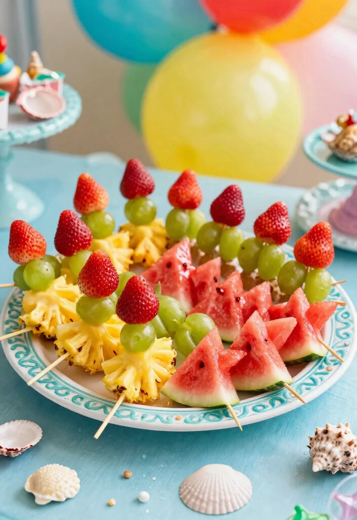 25 Festive Mermaid Party Food Ideas That Will Make Waves! 🧜‍♀️ - 16. Mermaid Fruit Skewers 1